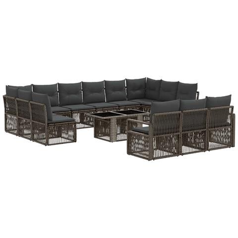 Set Divano da Giardino 14 pz Grigio e Grigio Scuro polyrattan - Foto 1