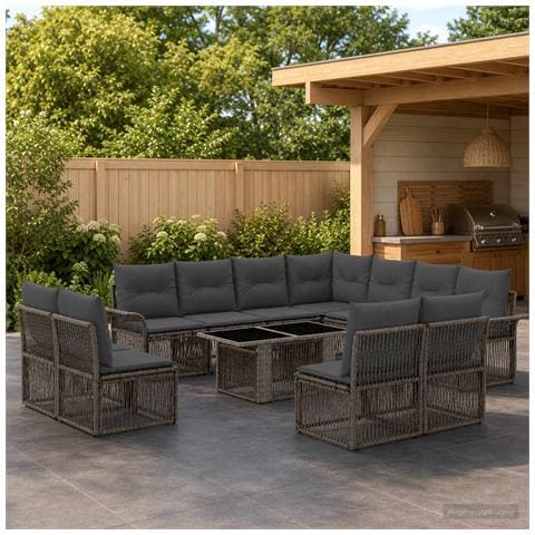 Set Divano da Giardino 12 pz Grigio e Grigio Scuro polyrattan - Foto 2