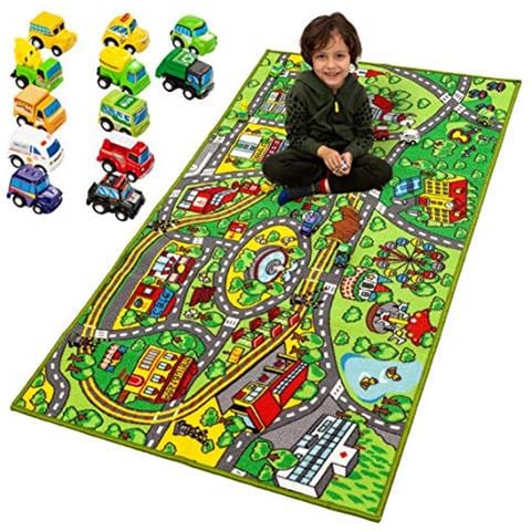 Tappeto Playmat Con 12 Auto Pullback Vehicle Set For Kids Age 3 Jumbo Play Room Tappeto City Pretend Play - Foto 1
