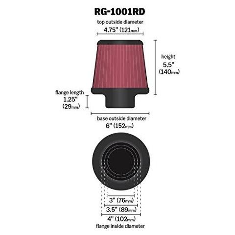 K N Universale Clamp-on Air Filter High Performance Premium Lavabile Sostituzione Del Filtro Diametro Flangia 4 A Filtro Altezza 5 5 A Flangia Durata 1 125 A Forma Affusolata Rotonda Rg-1001rd - Foto 2