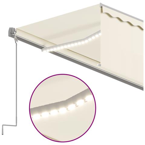 Tenda da Sole Retrattile Manuale con LED 6x3 m Crema - Foto 2