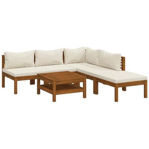 Set Divani da Giardino 6 pz con Cuscini Crema in Legno Acacia - Foto 1