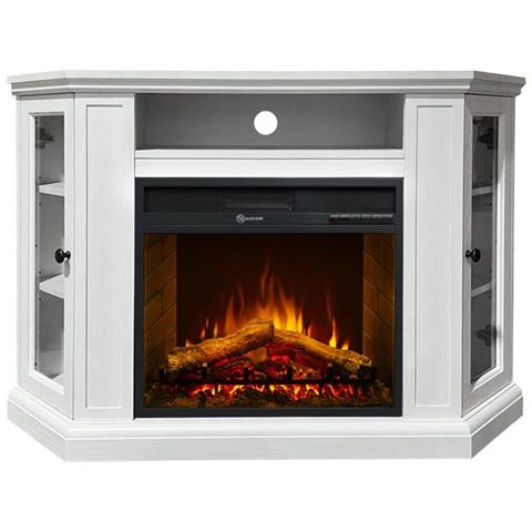Camino Elettrico Caminetto Da Terra Ad Angolo In Legno Bianco L126 X P78 X H83 - Foto 6