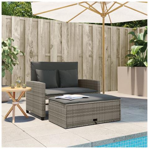 Divano Da Giardino Con Cuscini 2 Posti Grigio In Polyrattan - Foto 2