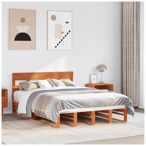 Letto Senza Materasso Marrone Cera 120x190 Cm In Legno Di Pino - Foto 1