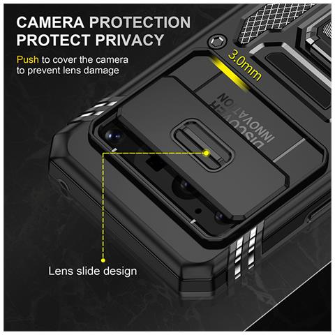 Custodia Nera Per Google Pixel Con Supporto Ad Anello E Lente Scorrevole Google Pixel 7 - Foto 2
