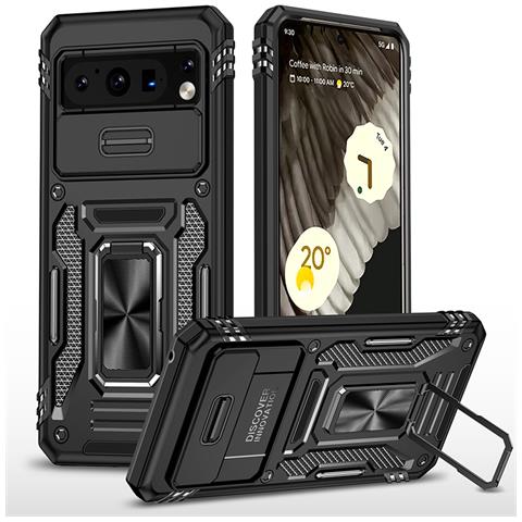 Custodia Nera Per Google Pixel Con Supporto Ad Anello E Lente Scorrevole Google Pixel 7 - Foto 1