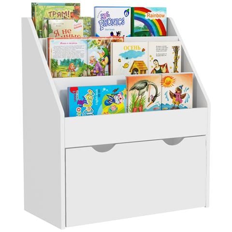 Libreria per Bambini 3-8 Anni a 3 Ripiani con Cassetto Inferiore, in MDF, 62.5x30x70 cm, Bianco - Foto 1