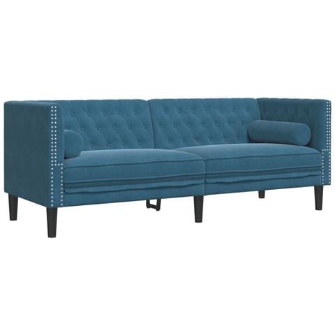 Divano Chesterfield Con Rinforzi 3 Posti Blu In Velluto - Foto 2