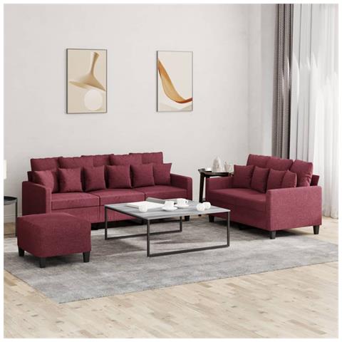 Set Di Divani 3 Pz Con Cuscini Rosso Vino In Tessuto - Foto 1