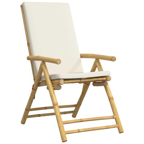 Lusso Casadino -  Sedie Da Giardino Reclinabili 4 Pz Cuscini Bianco Crema Bambù - Foto 2