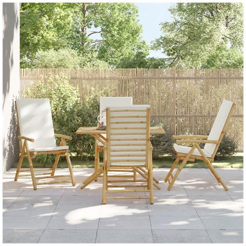 Lusso Casadino -  Sedie Da Giardino Reclinabili 4 Pz Cuscini Bianco Crema Bambù - Foto 8