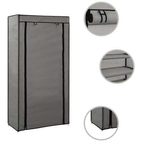 Scarpiera Coperta Grigia 58x28x106 Cm In Tessuto - Foto 1