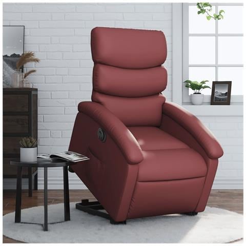 Poltrona Alzapersona Reclinabile Rosso Vino In Similpelle - Foto 8