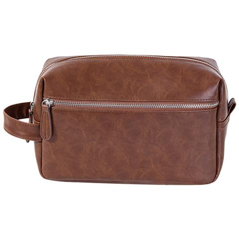 Borsa Da Toilette Da Uomo, Borsa Da Viaggio In Pelle Pu Con Manico Darkbrown - Foto 1