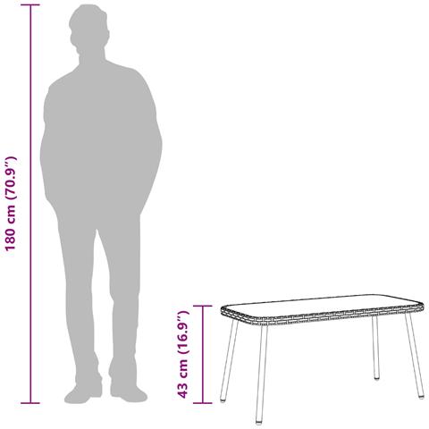 Tavolino da caffè  Nero 90x45x42 cm in Polyrattan - Foto 7