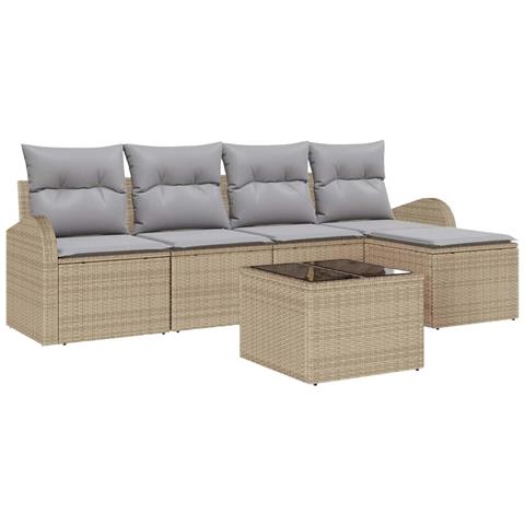 Set da Giardino 6 Pezzi  con Cuscini Rattan Polimerico Neri, Divano da Giardino 2 Posti  con Contenitore e Cuscini Beige in Poli Rattan - Foto 1