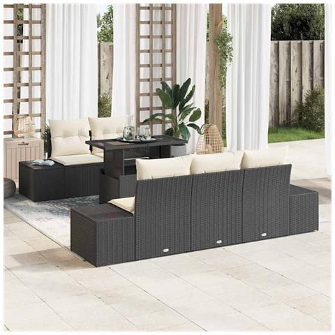 Set di Divani da Giardino 6 Pezzi con Cuscini Nero Polyrattan - Foto 2