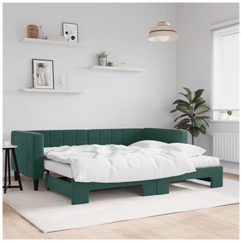 Divano Letto Estraibile Materassi Verde Scuro 90x200 Velluto - Foto 2