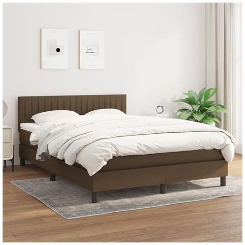 Giroletto a Molle con Materasso Marrone Scuro 140x200cm Tessuto - Foto 2