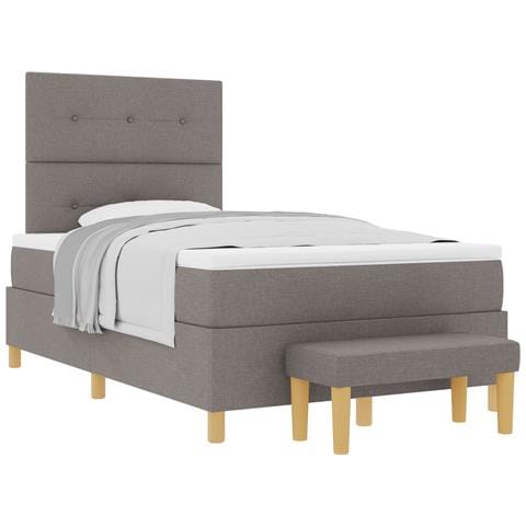 Letto Box Spring con Materasso e Panchina Tortora 120x200 cm in Tessuto - Foto 1