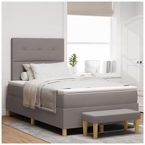 Letto Box Spring con Materasso e Panchina Tortora 120x200 cm in Tessuto - Foto 2