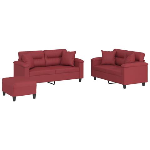Set di Divani 3 pz con Cuscini Rosso Vino in Similpelle - Foto 1