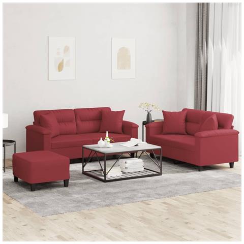 Set di Divani 3 pz con Cuscini Rosso Vino in Similpelle - Foto 2