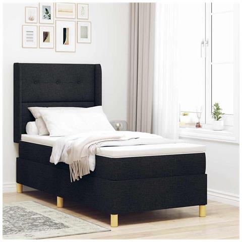 Letto a molle con materasso Nero 80 x 200 cm Tessuto - Foto 2