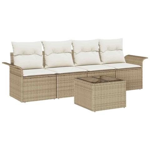 Set Divano da Giardino 5 pcs Beige e Crema 55 x 55 x 37 cm - Foto 1