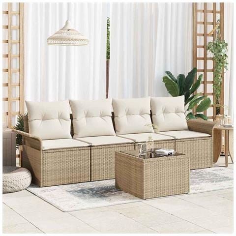 Set Divano da Giardino 5 pcs Beige e Crema 55 x 55 x 37 cm - Foto 2
