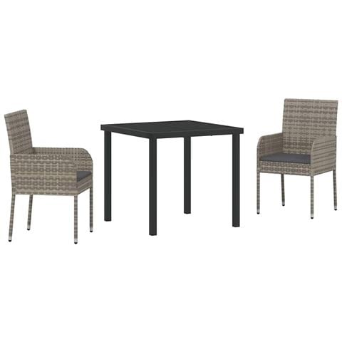 Set da Pranzo per Giardino con cuscino 3 pcs Grigio Poly Rattan - Foto 1
