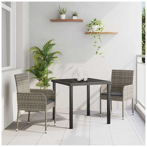 Set da Pranzo per Giardino con cuscino 3 pcs Grigio Poly Rattan - Foto 2