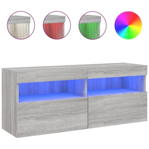 Mobile TV a Parete con Luci LED Grigio Sonoma 100x30x40 cm - Foto 1