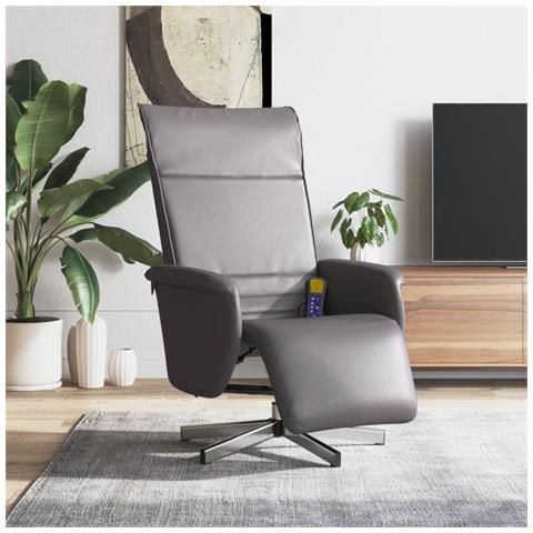Poltrona Reclinabile Massaggiante Poggiapiedi Grigia Similpelle - Foto 2