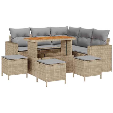 Set Divano da Giardino con cuscino 9 pcs beige e grigio chiaro - Foto 1