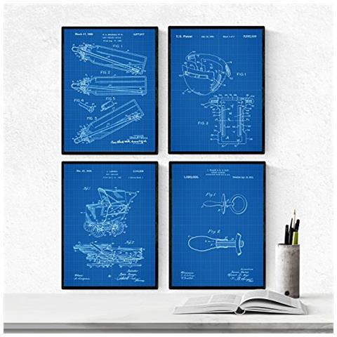 Set Di 4 Stampe Blu Pellicole Con Brevetti. Poster Con Inventamenti E Brevetti. Scegli Il Colore Che Più Ti Piace Senza Cornice A4 - Foto 1