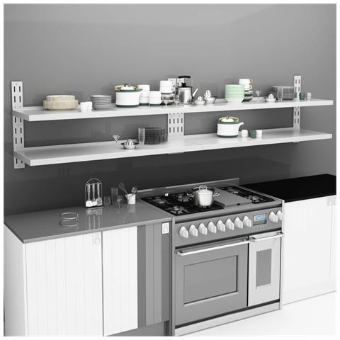 Lusso Casadino -  Mensole Galleggianti A 2 Livelli 2 Pz In Acciaio Inox 300x30 Cm - Foto 7