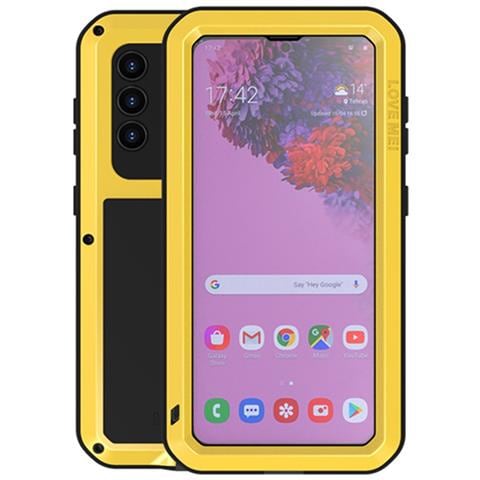 Cover per Galaxy S21 5G - Silicone+Vidrio+Metallo, Giallo, Antiurto - Foto 1