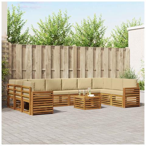 Set divani 11 pcs Naturale e Beige Legno di Acacia Massello - Foto 2