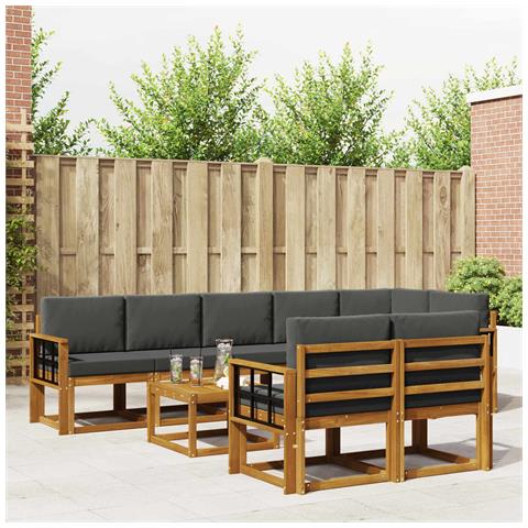 Set di divani da esterno con cuscino 9 pcs Naturale e Antracite - Foto 2
