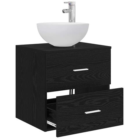 Mobiletto con Lavabo a Parete Rovere Nero 49,5 x 35 x 63 cm - Foto 2