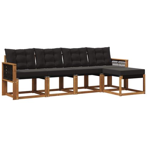 Set di divani da esterno con cuscino 5 pcs Naturale e Nero - Foto 1
