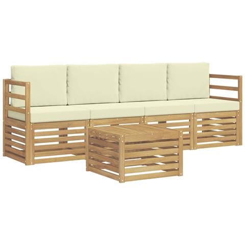 Set di divani da esterno 5 pcs Bianco e Crema Poliestere - Foto 1
