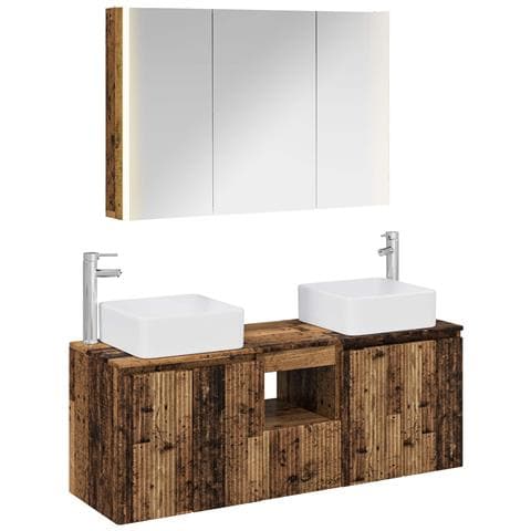 Set di Armadi da Bagno 4 pcs Legno antico Legno ingegnerizzato - Foto 1