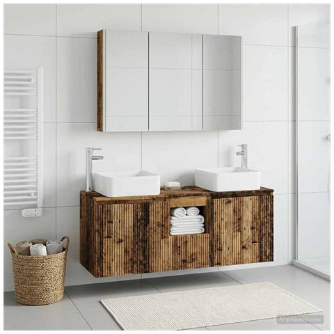 Set di Armadi da Bagno 4 pcs Legno antico Legno ingegnerizzato - Foto 2