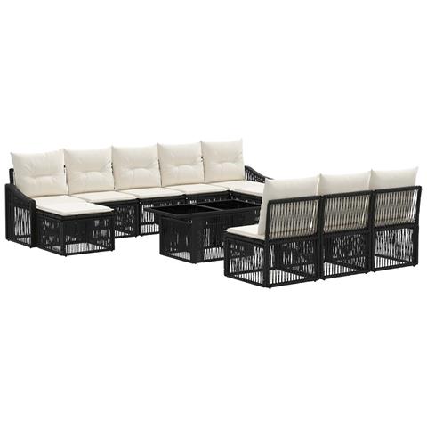 Set Divano da Giardino 11 pz Nero e Bianco Crema polyrattan - Foto 1