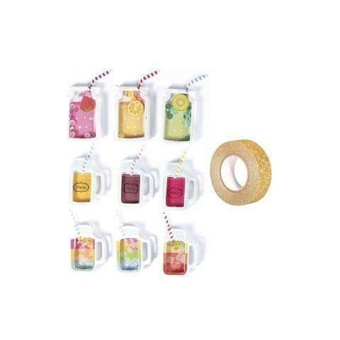 9 Adesivi 3d Tazze Mason Jar 5 Cm + Washi Tape Dorato 5 M - Foto 1