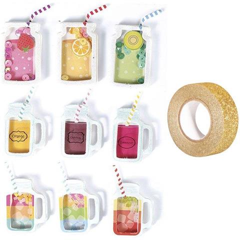 9 Adesivi 3d Tazze Mason Jar 5 Cm + Washi Tape Dorato 5 M - Foto 2