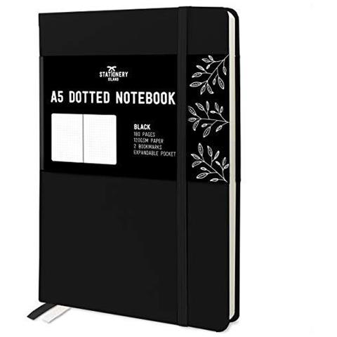 Cancelleria Isola A5 Tratteggiata Notebook - Nero. Rilegato Proiettile Griglia Ufficiale Con 180 Pagine E Premium 120gsm Carta - Foto 1